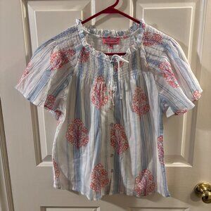 Simply Southern Women's Floral Shirred Gauze Cotton Raglan Sleeves Top ~ NWT ~ M